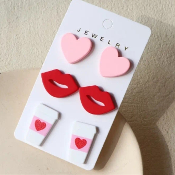 Jewelry - 3 pair of cute valentines earings